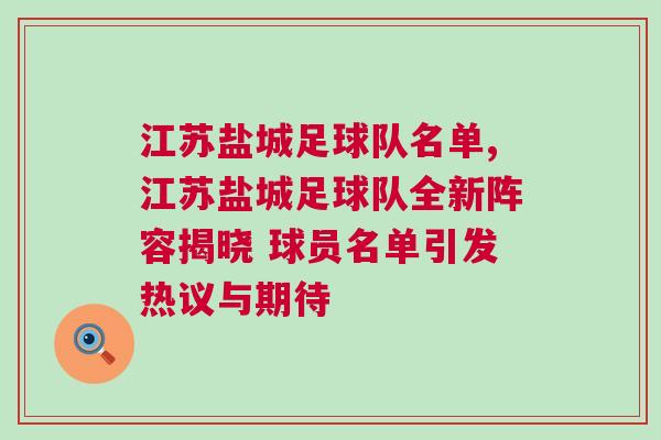 江蘇鹽城足球隊(duì)名單,江蘇鹽城足球隊(duì)全新陣容揭曉 球員名單引發(fā)熱議與期待