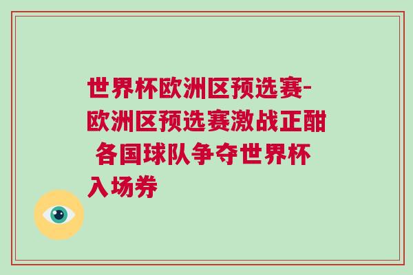 世界杯歐洲區(qū)預(yù)選賽-歐洲區(qū)預(yù)選賽激戰(zhàn)正酣 各國球隊爭奪世界杯入場券