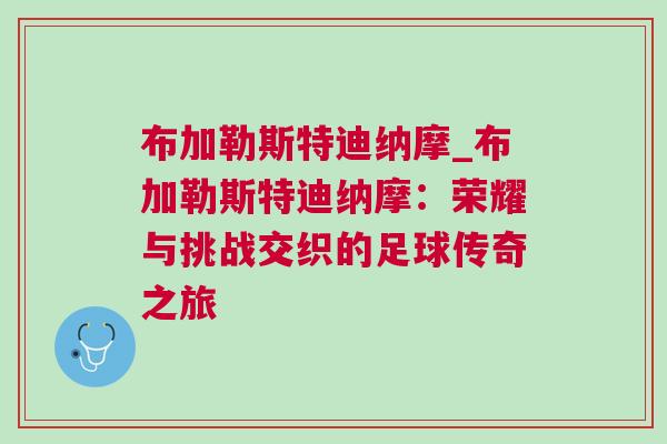 布加勒斯特迪納摩_布加勒斯特迪納摩：榮耀與挑戰(zhàn)交織的足球傳奇之旅