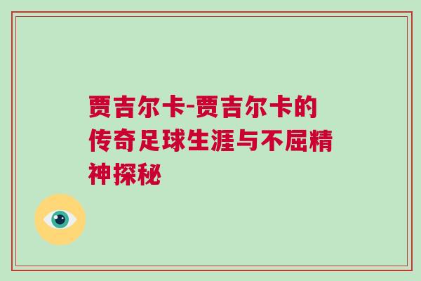賈吉爾卡-賈吉爾卡的傳奇足球生涯與不屈精神探秘