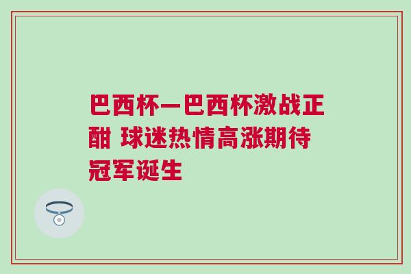 巴西杯—巴西杯激戰(zhàn)正酣 球迷熱情高漲期待冠軍誕生