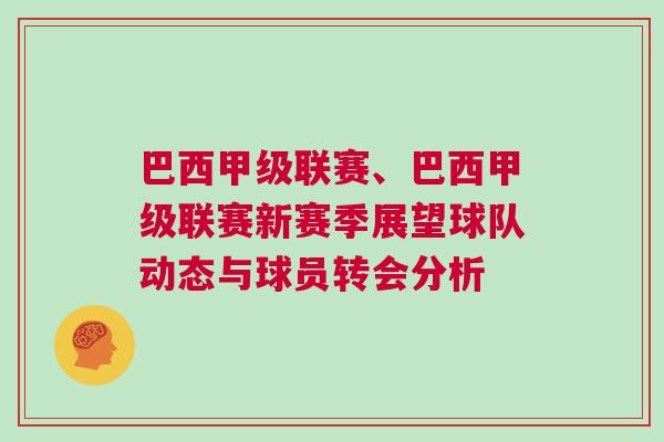 巴西甲級聯(lián)賽、巴西甲級聯(lián)賽新賽季展望球隊動態(tài)與球員轉(zhuǎn)會分析