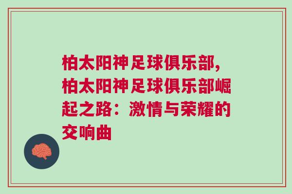 柏太陽神足球俱樂部,柏太陽神足球俱樂部崛起之路：激情與榮耀的交響曲