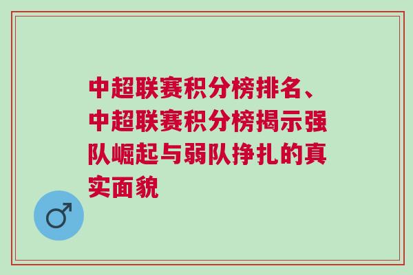 中超聯(lián)賽積分榜排名、中超聯(lián)賽積分榜揭示強(qiáng)隊(duì)崛起與弱隊(duì)掙扎的真實(shí)面貌