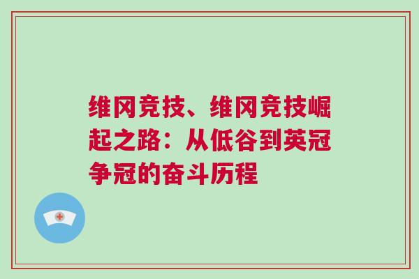 維岡競(jìng)技、維岡競(jìng)技崛起之路：從低谷到英冠爭(zhēng)冠的奮斗歷程