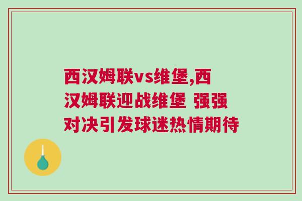 西漢姆聯(lián)vs維堡,西漢姆聯(lián)迎戰(zhàn)維堡 強強對決引發(fā)球迷熱情期待