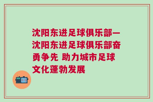 沈陽(yáng)東進(jìn)足球俱樂部—沈陽(yáng)東進(jìn)足球俱樂部奮勇爭(zhēng)先 助力城市足球文化蓬勃發(fā)展