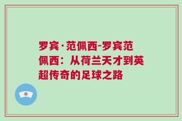 羅賓·范佩西-羅賓范佩西：從荷蘭天才到英超傳奇的足球之路
