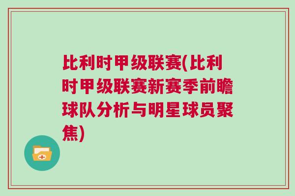 比利時甲級聯(lián)賽(比利時甲級聯(lián)賽新賽季前瞻球隊(duì)分析與明星球員聚焦)
