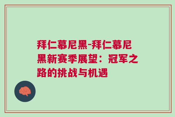 拜仁慕尼黑-拜仁慕尼黑新賽季展望：冠軍之路的挑戰(zhàn)與機(jī)遇