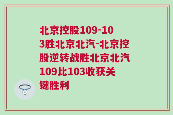 北京控股109-103勝北京北汽-北京控股逆轉(zhuǎn)戰(zhàn)勝北京北汽 109比103收獲關(guān)鍵勝利